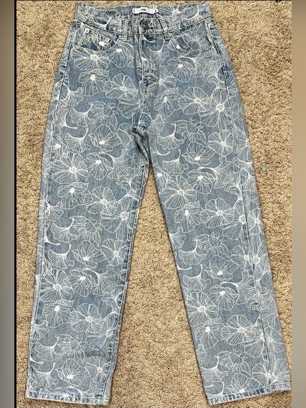 Adika Floral Blue Jeans Women’s Medium Unique Blue & White Flower Design M 28x28